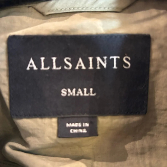 ALL SAINTS Sz S Breaker Olive Green Linen Blend Streetwear Oversized Jacket - Picture 7 of 16